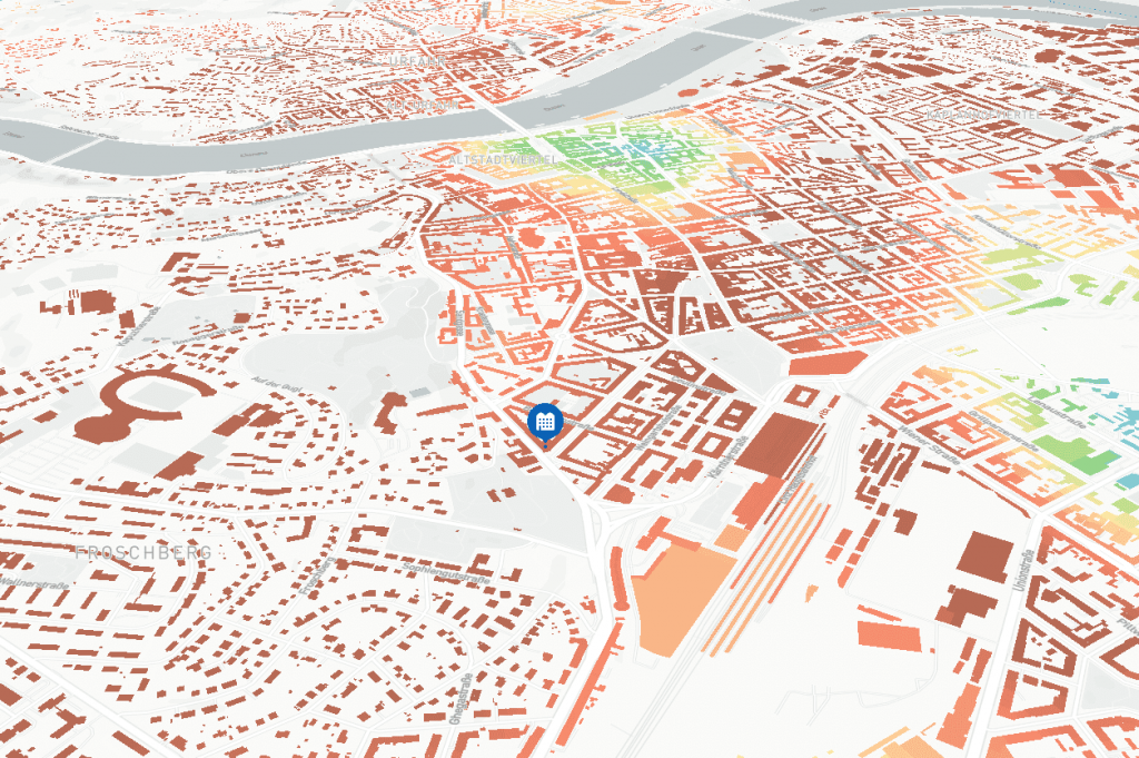 Eine animierte Grafik von der Linzer Stadtkarte zur Immobilienbewertung